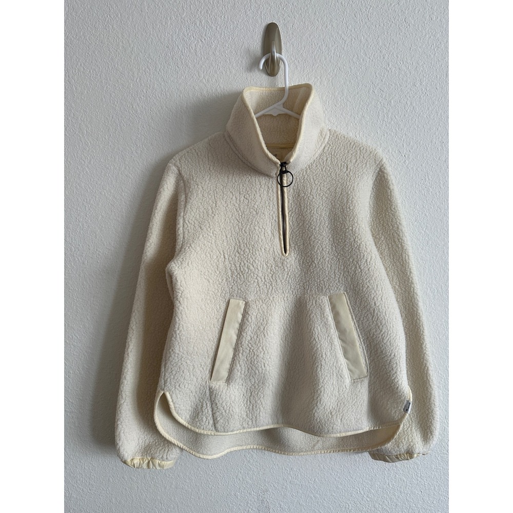 Madewell Ivory Polartec Popover Fleece Jacket Half Zip Pocket Minimalist Cozy M